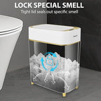 Pukomc 2.3 Gallon / 9L Automatic Adsorption Sensor Trash Can, White Gold Motion Sensor Garbage Bin with Suction, Slim Fashionable Design for Kitchen, Bathroom, Office & Small Space