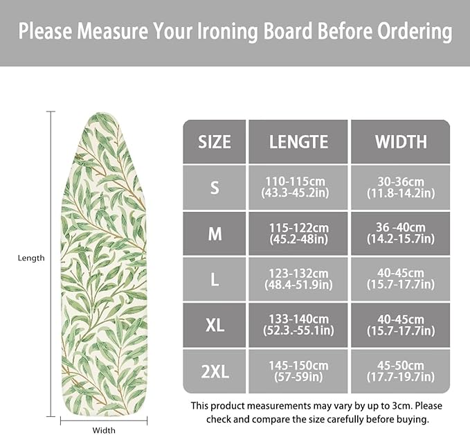 ZCFYGDX Ironing Board Cover Decor 18x58 Inch, Iron Board Cover with Nose Pocket, Nylon Buckle Fastening Stain Resistant Scorch Resistant,Protection Covers with Elastic Edge Fresh Green Leaf Print
