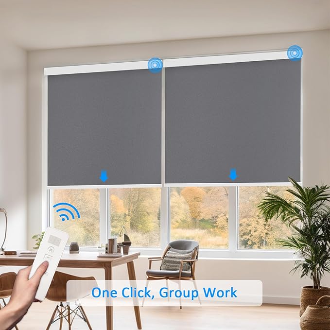 COOLWINDS Motorized Blinds with Remote Cordless Automatic Motorized Shades Custom Blinds for Windows Smart Curtains Compatible with Alexa Google Home(Blackout Thunder Grey,W28 x H72in)