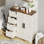 Vabches Farmhouse Bathroom Cabinet, Freestanding Storage Cabinet with 4 Drawers and 2 Doors, Rustic Storage Organizer with Adjustable Shelf for Bathroom, Living Room, Entryway, White