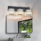 FDPBY Modern Bathroom Vanity Light 3-Lights Plating Black Crystal Bathroom Wall Light Vanity Light Fixtures