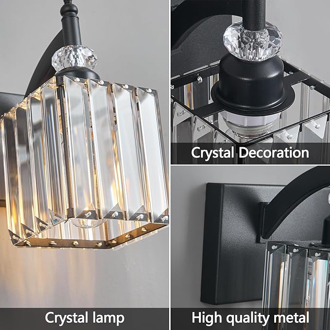 BBLLWJ Modern Bathroom Vanity Light 4-Light Black Crystal Light Fixtures Over Mirror for Bathroom Wall Sconce