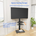 Rolling TV Stand, Mobile TV Cart for 32-75 Inch TVs up to 110 lbs, 18 Adjustable Heights, TV Floor Stand with Swivel Mount & Shelf, Max VESA 600x400mm, TV Stand on Wheels for Bedroom, Office, Outdoor