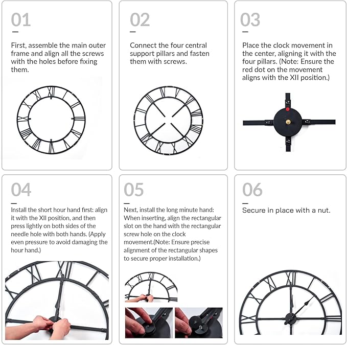 Ohweog Large Wall Clock for Living Room Decor – 32 Inch Silent Non-Ticking Modern Farmhouse Wall Clock, Oversized Decorative Metal Roman Numeral Clock