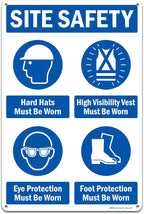 Brimar - 12" x 18" - Site Safety Mandatory PPE Sign - .063″ White Rust-Free Aluminum - Comprehensive Message - Easy Installation