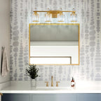 FDPBY Bathroom Vanity Lights 4-Light Gold Modern Crystal Vanity Light Fixtures Over Mirror Crystal Bathroom Vanity Lighting Fixtures