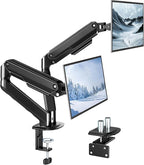 monTEK Dual Monitor Stand for Desk, 17-32 Inch Mechanical Spring Dual Arm, Heavy Duty Steel Adjustable Monitor Mount, Full Motion VESA 75x75/100x100, C-Clamp & Grommet, Holds Up to 20 lbs Each