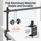 JUSMO LS15 Pro Camera Desk Mount, Aluminum Overhead Camera Mount Rig, Table Multi-Device Pole to Mount Magic Arm Clamp, DSLR, Cameras, Phone, Light, Microphone, Streaming, Studio, Max Load 22 lb