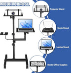 GSOW 2 Shelves Mobile Projector Stand, Rolling Laptop Stand Adjustable Height to 47 Inches, Podium Stands with Ventilated Tray, Heavy Duty, Laptop Floor Stand for Office, Home, Stage, DJ