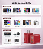 40W USB C Wall Charger, 2-Pack Super Fast Charging Block PD+QC 4 Port Charger Cube for iPhone 17/16,iPad Pro/Mini/Air, iPod Nano, iPod Touch, Switch, Smart Phone, Smartwatches and Tablet(Red)