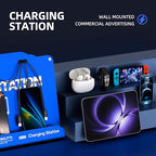 Wall Mounted 8 Port Charging Station with Fast Charigng Cables – Multi Device Charging Dock for Office, Hotel & Public Spaces | Compatible with iPhone ipad Smartphone Tablets Android Port (Blue)