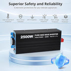 2500W Pure Sine Wave Inverter,1 USB Port 5v/3.4a,LCD Display&Remote Controller for Home, RV, Truck