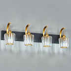 FDPBY Modern Bathroom Vanity Light, 4-Light Black Gold Wall Sconce with Crystal Accents, Over Mirror Bathroom Lighting Fixture, 32.67" Long Dimmable Vanity Lamp for Makeup, Easy Installation