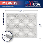 BNX TruFilter 16x20x1 Air Filter MERV 13 (6-Pack) - MADE IN USA - Electrostatic Pleated Air Conditioner HVAC AC Furnace Filters for Allergies, Pollen, Mold, Bacteria, Smoke, Allergen, MPR 1900 FPR 10