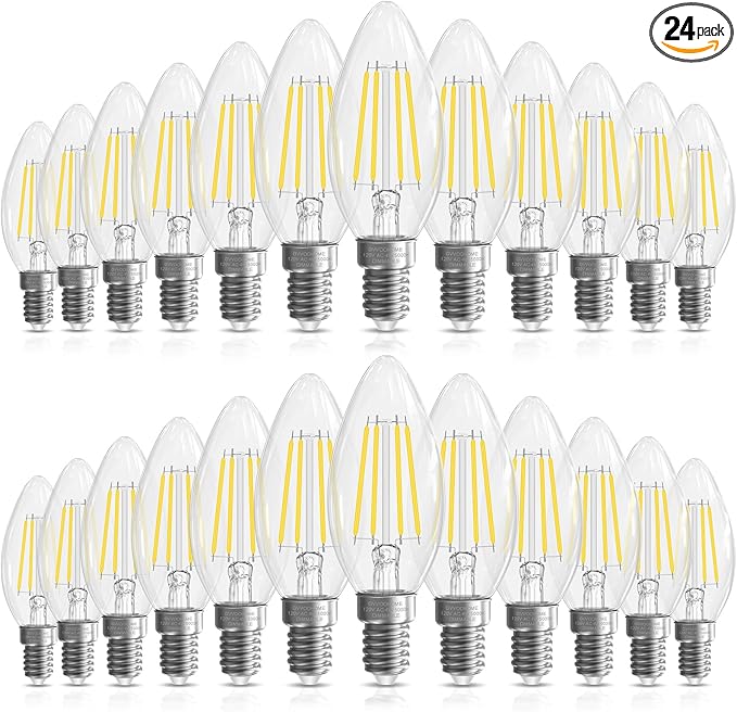 GvvooHome Candelabra Light Bulbs 40 watt Equivalent, Chandelier Light Bulbs Dimmable E12 LED Bulb, B10 Candle Light Bulb 5000K Daylight, 90+CRI, 400LM, Clear Glass, 24 Pack