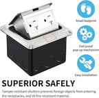 Vagueior Recessed Floor Electrical Outlet Kit,Waterproof Electrical Outlet Covcer Box,Hidden 20A Tamper-Resistant Receptacle Outlet with Slow Elastic Damping，ETL Certified,Stainless Steel (2 Pack)