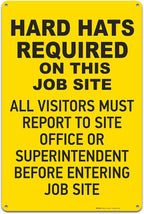 Brimar - 12" x 18" - Hard Hats Required on Job Site Sign - .063″ White Rust-Free Aluminum - High Visibility - Easy Installation