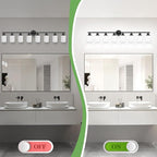 Guliaofo 8-Light Vanity Lights, Black Bathroom Light Fixture with Striped Textured Milky White Glass Shade, Modern Vanity Lighting Fixture for Bathroom Wall Light Over Mirror, E26 Wall Sconce