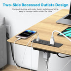 CCCEI 6 Outlets Dual Side Recessed Power Strip with 45W USB C Port, Furniture Flush Mount, Under Desk, Desk Top Multiple Outlet, Hidden Charging Station for Conference Table, Nightstand, Black. 10FT.