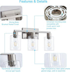 SOPEAS 3-Light Vanity Lights,Brushed Nickel Vanity Light,with Clear Glass Shade for Bathroom Light Fixtures, Bathroom Light Fixtures Over Mirror