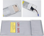 Fdit Lithium-Ion Battery Safe Bag, Fireproof Explosion-Proof Storage Bag 10x20cm with Hook and Loop Fastener for Battery Protection and Transport