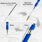 LINFANC 12 Pack Blue Gold Ballpoint Pen with Stylus Tip, 1.0 mm Black Ink Smooth Writing Pens, Metal Stylus Pens for Touch Screens