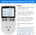 KETOTEK Digital Temperature Controller Thermostat Outlet Plug 120V with LCD Backlight, Heating Cooling Temperature Controlled Outlet 110V 15A with 3m Sensor