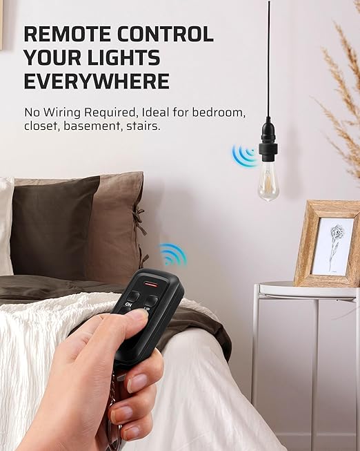 DEWENWILS Remote Control Light Socket with Dimmer, Wireless Light Switch, Wireless Light Bulbs Socket Switch, E26 E27 Base, 100FT Range, No Wiring, for Closet, Garage, Basement, ETL Listed, Black