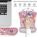 Ergonomic Mouse Pad Wrist Support and Keyboard Wrist Rest Set with Coasters, Non-Slip PU Base, Easy Typing & Pain Relief, Perfect for Home Office Working Studying, Glitter Quote Live Laugh Love