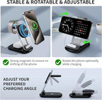 2026 Traveling Wireless Mag-Safe Fast Charging Station,Magnetic 3 in 1 Charger with Light for iPhone 17 16 15 14 13 12 Pro Max Plus,Apple Watch & Air pods 4 3 2 Pro-Gifts for Wife & Husband(Black)