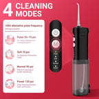 JNGOODS Mini Portable Water Flosser Oral Irrigator Water Teeth Cleaner Pick, Telescopic Water Tank, 4 Modes & IPX7 Waterproof, Home & Travel Water Flossers for Teeth, Braces Bridges Care. (Black)