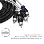 RECOIL PCI49 Premium 100% Oxygen Free Copper 9ft 4-Channel RCA Audio Interconnects Cable (4X RCA Male to 4X RCA Male) Double Shielded with Noise Reduction