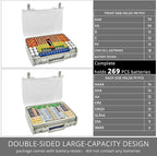 Aptbyte Battery Organizer Storage Holder Box Case with Tester- 269 Batteries Double-Sided Variety Pack, Holds AA AAA 4A C D Cell 9V 3V Lithium LR44 CR2 CR123 CR1632 18650 Button- White(Box Only)