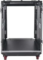Sound Town Heavy-Duty 1/2" (12mm) 14U PA DJ Rack/Road Case with 11U Slant Mixer Top, 20’’ Rackable Depth and Casters, 14-Space ATA Case, Pro Tour Grade (STMR-14UW)