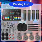 Podcast Equipment Bundle for 4, Audio Interface with 4 Dynamic Microphone, 4 Desktop Mic Stands, Voice Change, DJ Mixer for Vocal Recording Podcasting,Streaming,Singing TikTok, COMMANDER M100 3rd