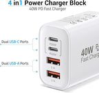 USB C Charger Block, 40W 4 Ports USB-C Wall Charger Plug Fast Charging, for iPhone Charger, QC Multiport Adapter, USB A Type C Box Brick Cube for iPhone 17 16 15 14 13 12 Pro Max, Samsung Galaxy
