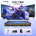 ALYYDBG 8k@60Hz HDMI Switch 4 in 1 Out Supports 4K@120Hz Dynamic HDR10+ HDCP 2.3 CEC, HDMI 2.1 Switcher Works with Gaming Consoles TV Box Stick Computer to HDMI ouput Like TV Monitor Projector