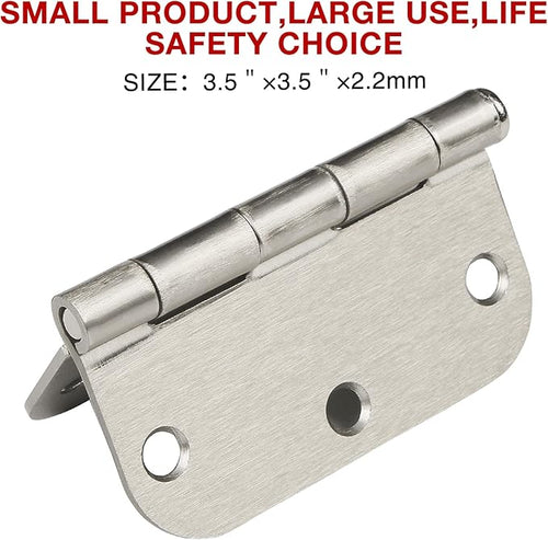 90 Pack Satin Nickel Door Hinges 3.5 x 3.5 Inch Interior 3 1/2 Inch Door Hinges for Doors Rounded 5/8" Radius Corners Flat Iron Hinge 3 ½"x 3 ½" Door Hardware Controls