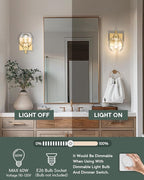 METWET Wall Sconces Set of 2, 1-Light Brushed Gold Sconces Wall Lighting with Globe Clear Glass Shade, Modern Bathroom Vanity Light Fixtures for Mirror Bedroom Living Room, VL195-BG-CL-1-2PK