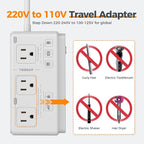 TESSAN 220V to 110V Voltage Converter for Travel with 4 USB Ports (1 USB C), 3 AC Outlet and EU UK AU IT in ZA International Power Adapter, Step Down Transformer Outlet Converters White