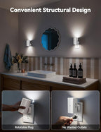 Brightown 2 Pack White Night Lights Plug into Wall, Modern Night Light with Rotating Plug, Dusk to Dawn Sensor, 0-100LM Stepless Dimming Aora Night Light for Hallway Bedroom Bathroom, Pure White