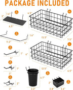 INCLY 30PCS Peg Board Organizer Accessories Kit, Pegboard Hooks Assortment with Bins, Cups, Wire Baskets and Paper Towel Holder for 1/8“ and 1/4” Pegboard Garage Workbench Craft Room Organizing Tools