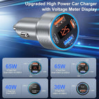 Car Charger USB C, 65W Multi Port Dual 12V USB C Car Charger Adapter with Voltage Display PD/QC 3.0 Super Fast Charging Cigarette Lighter Adapter for iPhone 17 16 15 14 13 12 Pad Pro Air(Gray)