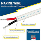 GS Power 100Ft Duplex Marine Wire, 12 Gauge Wire, Oxygen-Free Tinned Copper 12 AWG Electrical Boat Wiring, Sheathed Copper Marine Grade Electrical Cable for Boat Automotive RV Camper Trailer