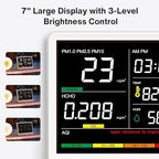 Upgrade Extended 12-Hour Battery Life 16 in 1 Air Quality Monitor Indoor with 7" Display, Professional Air Quality Meter for CO2, TVOC, PM2.5, PM1.0, PM10, HCHO, Temperature, Humidity, AQI & Time