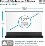 Elite Screens Kestrel Tab-Tension 3 CineWhite, 122 inch 16:9 Aspect Ratio, ISF Certified, Electric Floor-Rising Motorized Tab-Tensioned Front Projector Screen, Programmed Remote Kit, FTE122H3