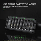 POWEROWL 8 Bay AA AAA Battery Charger, USB High-Speed Charging, Independent Slot, for Ni-MH Rechargeable Batteries, No Adapter