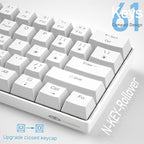 Camiysn 60% Mechanical Gaming Keyboard, White Gaming Keyboard with Red Switches, Detachable Type-C Cable Mini Keyboard with Blue LED Light for/PC/Laptop