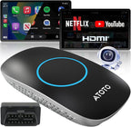 ATOTOMOVE Wireless CarPlay AI Box with OBD2 Scanner, Car Video Streaming Wireless Plug & Play Carplay Adapter for iPhone & Android Auto with ChatGPT, Supports YouTube, Netfilx 256GB Max, HDMI