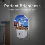 sndheke Beautiful White Lighthouse Night Light Plug into Wall, Ocean Seaside Lighthouse Dusk to Dawn Night Light Plug in,0.5w Energy Saving Sleep Friendly NightLight for Kids Boys Girls Home Decor